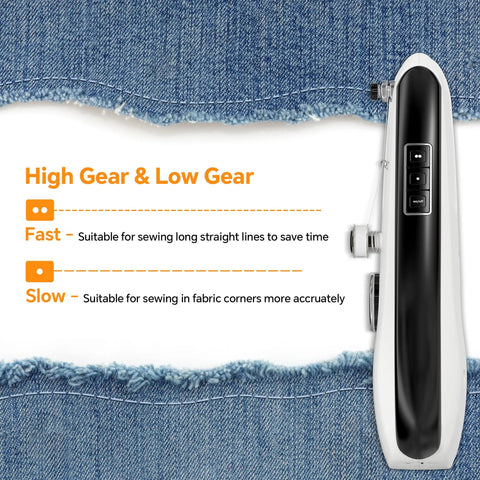 Side view of Portable Handheld Sewing Machine With Two Speeds Heavy Duty Mini Stitcher Kit And Storage Bag settings display