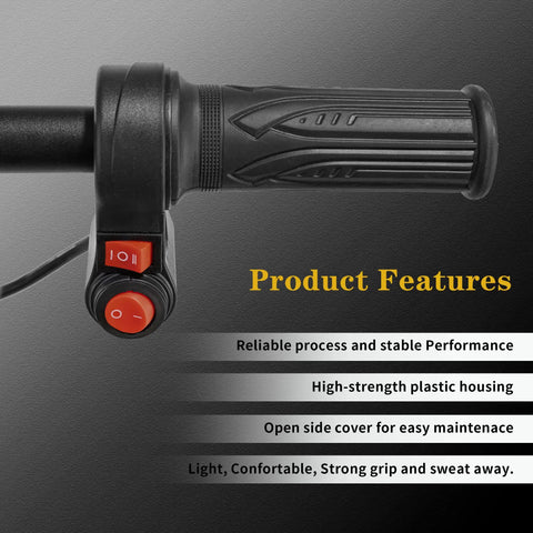 Electric Twist Throttle 12-72V Three Speed With Forward And Reverse Accelerator, features and grip design, black plastic housing
