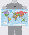 18x29 inch world map from the Three Pack World Map Poster Set And USA Map Poster With Periodic Table Chart For Kids, laminated and tear resistant