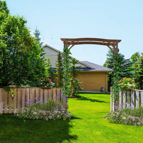 Sturdy 6.6Ft Wooden Garden Arbor Wedding Arch Backdrop Stand for Ceremony Easy Setup Outdoor Decor in backyard with flowers