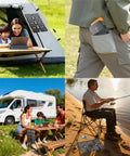 Ultra Portable 25W Solar Panel Charger in use outdoors, folded design with carabiner, compatible with USB A and USB C ports.