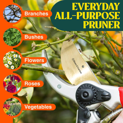 8.5 Inch Titanium Bypass Pruning Shears For Gardening With Japanese Grade High-Carbon Steel Blades cutting branches