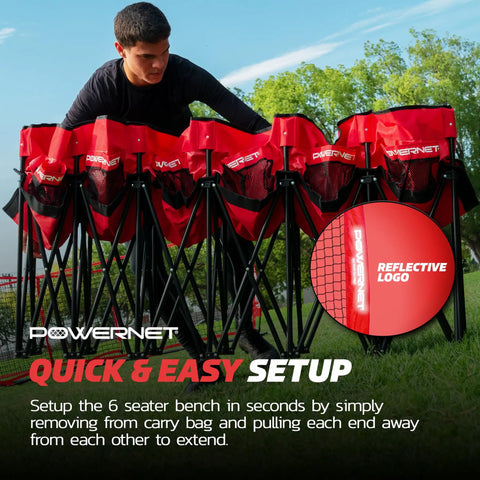 Unfolded Six Seater Team Bench Folding Chair With Backpack Carry Bag For Soccer Basketball And Football Teams on Grass