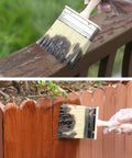 6 Inch Deck Stain Brush With Wooden Handle For Smooth Even Coverage On Wood Decks And Outdoor Surfaces in use on fence and railing