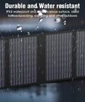 Close-up of 40W Foldable Solar Panel Charger for Power Stations and Camping Gear with water droplets showing durability and size