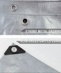 Close-up of Beefy 16 Mil Poly Tarp 8x10 Finished Size Waterproof Tarpaulin with strong grommets and reinforced capped corners.