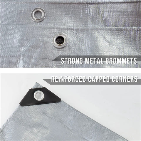 10x12 Feet Extra Thick 16 Mil Heavy Duty Tarp Tough As Nails Through Any Weather With Reinforced Edges showing metal grommets