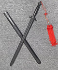 Tai Chi Sword Training Katana Style Practice Sword, 99cm High Elastic Polypropylene Blade With Scabbard And Red Tassel displayed on fabric