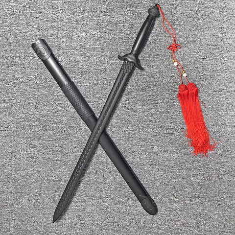 Tai Chi Sword Training Katana Style Practice Sword, 99cm High Elastic Polypropylene Blade With Scabbard And Red Tassel displayed on fabric