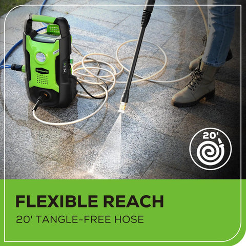 Compact Electric Pressure Washer 1600 PSI 1.2 GPM, Lightweight CSA Certified in use cleaning patio with 20 ft tangle-free hose