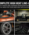 VHT SP731 brake caliper spray paint Real Red - collage: engine bay, Jeep Wrangler, alloy wheel, leather seats.