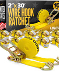 Heavy Duty Ratchet Straps 2 Inch Wide 30 Foot Length 10 Pack 10,000 Lbs Break Strength 3,333 Lbs Working Load J Hook End Fittings