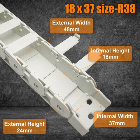 Semi Enclosed Drag Chain Cable Carrier Track Inner H X W 18 X 37 Mm White PA66 Nylon 1M For 3D Printers And CNC Rigs