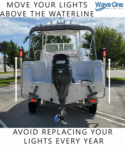 Boat with attached Boat Trailer Guide Post LED Pole Light Set IP67 Waterproof 12V Sealed Submersible Tail Lights