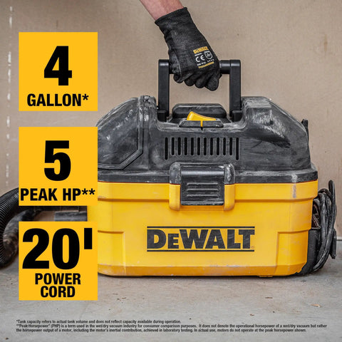 Beast 4 Gallon Wet Dry Shop Vacuum With 5 Peak HP Corded Power for garage and vehicle cleanup, shown with handle and power cord.