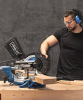 Heavy Duty Workhorse Circular Saw Featuring Knockout 2000 Watt Power Output And Slick Smooth Cutting Action For Toughest Job Site Rip And Crosscut Tasks in action with a wood plank.