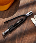 Reversible Safety Wire Twister Pliers For Aircraft And Auto Work showing 6-inch length on wooden surface with glove