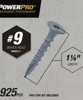 Crew Approved Gray Wafer Head Cement Board Screws 9 X 1 1/4 Inch With Type 17 Self Drilling Tips 925 Count Pack Of Battle Tested Backer Board Fasteners For No Fuss Wood And Steel Stud Jobs on textured background.