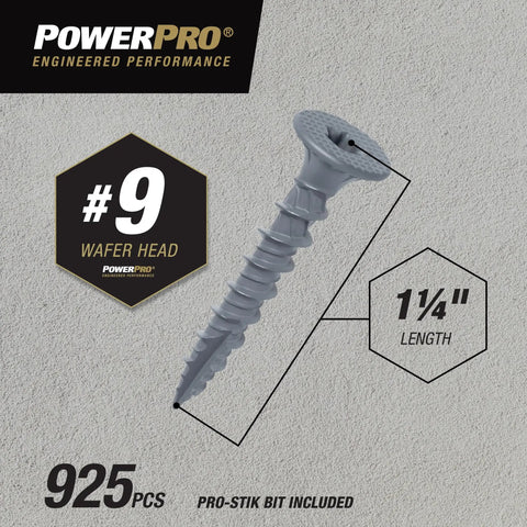 Crew Approved Gray Wafer Head Cement Board Screws 9 X 1 1/4 Inch With Type 17 Self Drilling Tips 925 Count Pack Of Battle Tested Backer Board Fasteners For No Fuss Wood And Steel Stud Jobs on textured background.