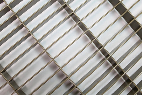 Close-up of 8 By 30 Floor Grille With Fixed Blades Brown Finish, Heavy Duty Reinforced Steel Floor Air Vent Cover with overlapping blades.