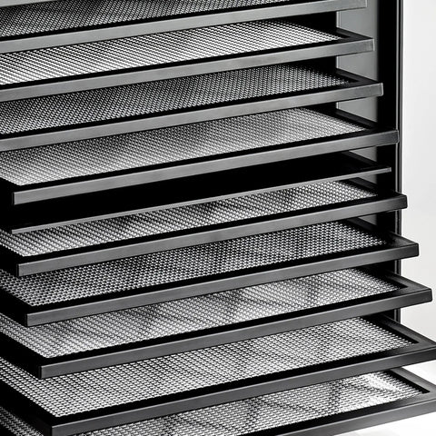 Super Durable 10 Tray Electric Food Dehydrator Featuring Smart Digital Interface And Quick Dual Drying Zones close-up of mesh trays.