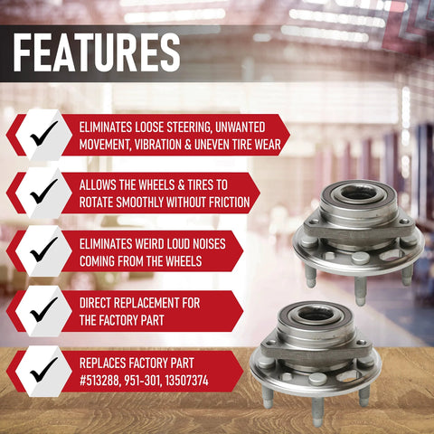 Front Or Rear Wheel Hub Bearing Assembly Set Of 2 For Buick Cadillac Chevrolet GMC Vehicles Features
