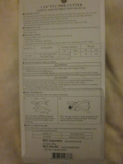 Instruction manual for Ratcheting PVC CPVC Pipe Cutter For Plumbing And Irrigation Projects, showing safety guidelines.