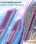 Glass Cuticle Pusher Manicure Stick with slanted side and pointed end for easy cuticle push shown against a decorative background.
