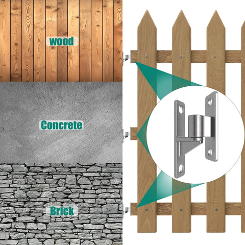 ZOOKASEA 304 stainless steel gate hinges, 2-pack, wall-mount, 5/8-inch pin, installed on wooden gate