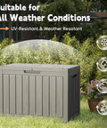 50 Gallon Outdoor Storage Box Weatherproof Resin Deck Box With Reinforced Lid in garden setting, UV Resistant Gray.