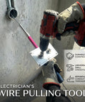 Heavy Duty Drill Powered Wire Puller Attachment Automatic Electrician Fish Tape Tool Smooth Operator; user operating drill attachment.