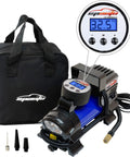 12V Portable Air Compressor Pump With Digital Tire Inflator, Cigarette Lighter Power, display showing 32.5 PSI, carrying case