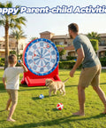 Father and son playing with Inflatable Dart Board Pool Toy for Kids and Adults, Water Target Game Float Safe PVC in yard