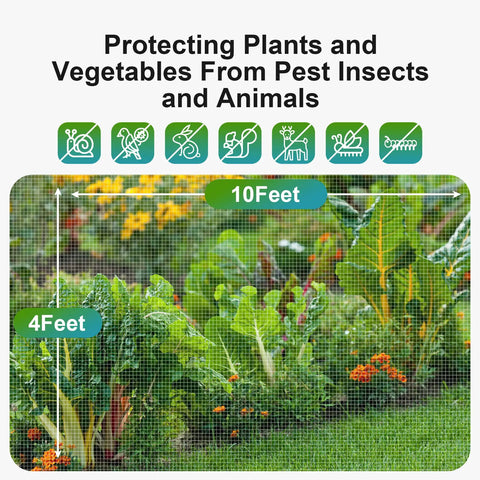 4x10 Ft Garden Bug Barrier Netting For Pest Protection, Fine Mesh Row Cover protecting vegetables and flowers from insects.