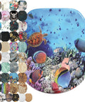 Soft Close Round Toilet Seat In Molded Wood With Quiet Slow Close, Decorative Ocean Print On All Sides, featuring colorful fish