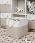 11x11 Inch Cube Storage Bins Set Of 6 Collapsible Fabric Storage Cubes With Rope Handles, Foldable Organizer Bins For Home Office Closet Clothes Toys In White And Beige, Sturdy Frame And Easy To Store