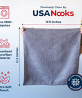 Grey USANOOKS microfiber cleaning cloth, 12.5x12.5 in, 12-pack, ultra-absorbent for streak-free cleaning.