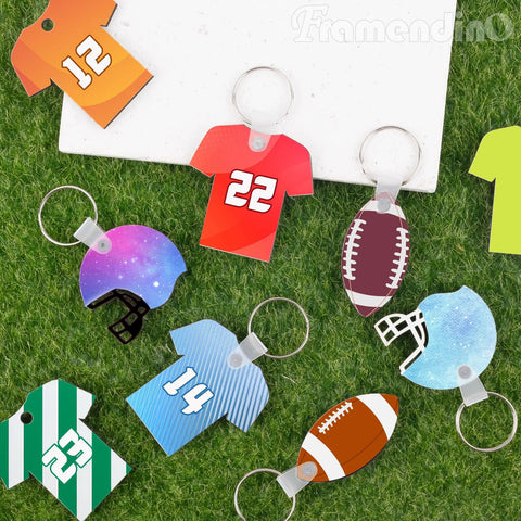Dope 36 Pack Sublimation Keychain Blanks In 3 Styles Jerseys Helmets Rugby Balls Double Sided MDF Metal DIY Key Chains