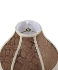 Top view of Handsewn Scallop Dome Lamp Shade With Fringe In Dope Brown Jacquard Textured Fabric, Spider Construction Visible