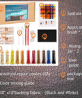 Leather And Vinyl Repair Kit 21 Piece With Fast Application And Mixable Colors For All Leather Types Fix Tears Holes Scratches And Peeling On Furniture Car Seats And Jackets Great For Repair Projects showing assorted repair pastes, tools, and guide.