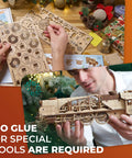 3D Wooden Steam Train Puzzle Kit for Adults, V Express Model Train with Tender, 538 Pieces, Realistic Victorian Steam Engine Build, Brain Teaser Hobby Set for Home Decor and Collectors, no glue needed