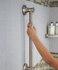 Person using 18 Inch Shower Grab Bar for Seniors, ADA Compliant Stainless Steel Wall Mounted Safety Handle in bathroom