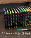 72 Slot Art Marker Storage Tray Desk Organizer with Adjustable Dividers, holding 72 markers, modular and expandable design.
