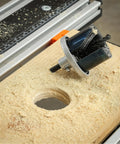 Seven In One Hole Saw Kit With One And Three Quarters Inch Depth Includes Seven Diameters From One Inch To Two And A Half Inches Built In Blade Selector And Slug Ejector Tempered Steel Blades For Wood Plywood And Plastic Projects cutting wood