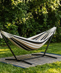 Two Person Brazilian Style Hammock With Steel Stand For Indoor And Outdoor Use, 450 Pound Capacity, Coffee Color Cotton Cocoon
