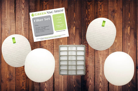Shark Navigator Pro Replacement Filter Set with 4 Foam 4 Felt and 2 HEPA XFF80 XHF80 Filters shown on wooden surface