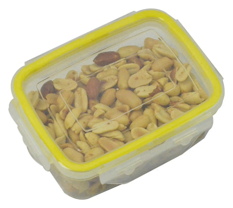 16 Piece Clip Lock Food Storage Set With Airtight Lids For Meal Prep And Kitchen Organization Microwave And Dishwasher Safe BPA Free Containers For Leftovers Sandwiches Snacks And Fresh Produce with yellow lid containing nuts.