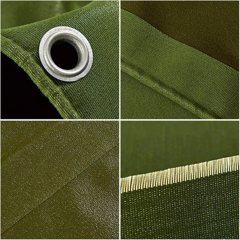 Close-up of Beefy Weatherproof Canvas Tarp For Outdoors Highly Durable Waterproof Tarpaulin Shelter grommet and stitching