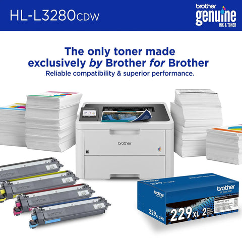 Wireless Color Laser Printer With Duplex Printing, Compact Design, Mobile And Ethernet Connectivity, Alexa Compatibility, And Laser Quality Output, Prints Like A Pro For Small Offices Or Home Offices, Includes 2 Month Refresh Subscription Trial with toner and paper stacks.