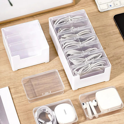 Ultimate Cable Organization Kit With 7 Clear Mini Cases, 7 Reusable Straps And Label Sheets for charging cables and USB wires